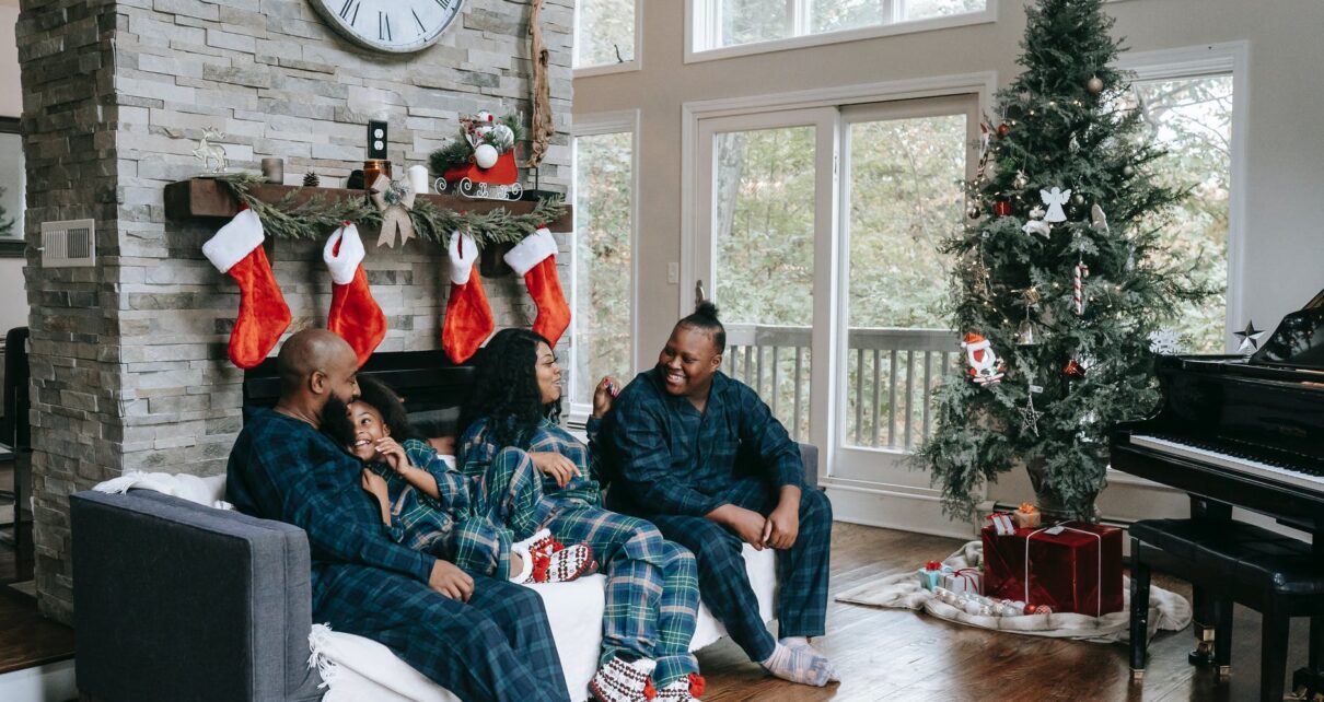 happy black family enjoying christmas holidays at home